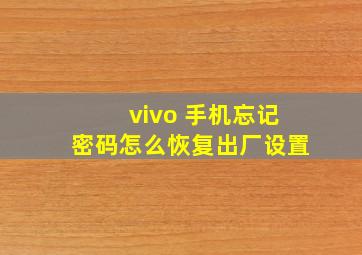 vivo 手机忘记密码怎么恢复出厂设置